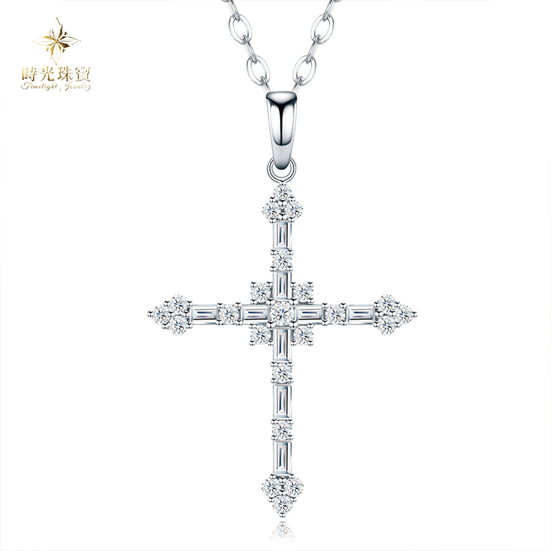 Cross Moissanite สร้อยคอ s925 สร้อยคอเงิน Clavicle CHAIN Moissanite Testable ปากกาเพชรจี้สร้อยคอแฟลช