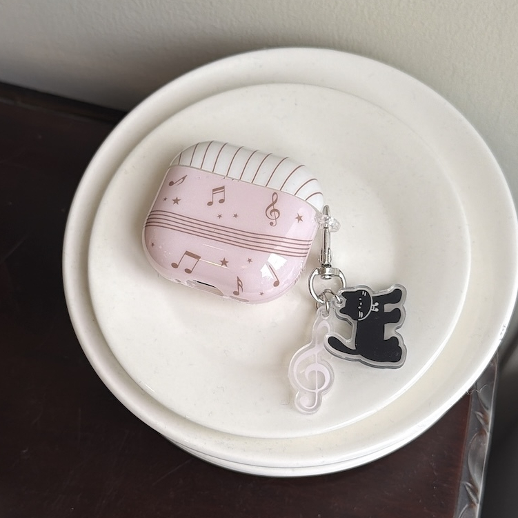 เคส AirPods พิมพ์โน้ตดนตรีสีชมพูพร้อมลูกแมว"ฝาครอบป้องกัน IMD เข้ากันได้กับ AirPods Pro3(2025) 4(2024) 1/2 Pro(2019) 3 Pro2(2022)