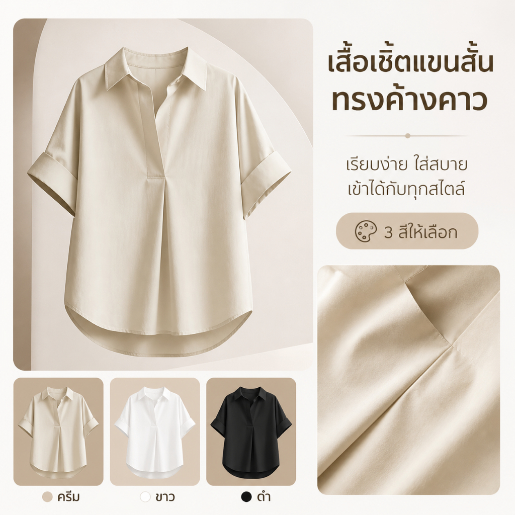 【ส่งไวจากไทย】MSD เสื้อเชิ้ตสไตล์เกาหลีสีขาวทรงหลวม สำหรับฤดูร้อน แขนยาว มีให้เลือกสีดำและกากี