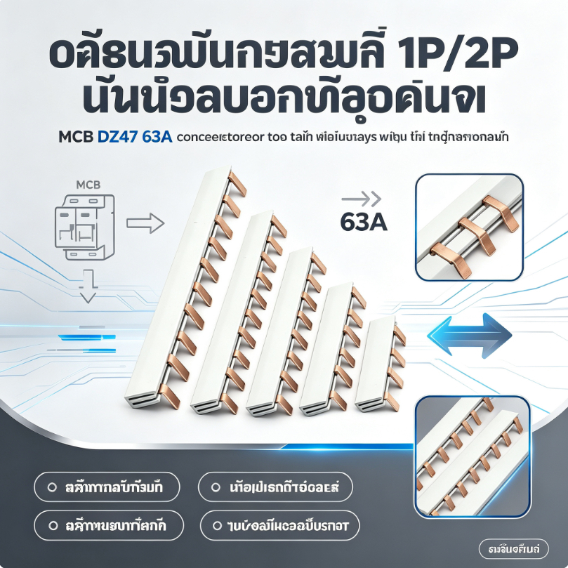 บาร์ทองแดง 1P/2P สำหรับเบรกเกอร์ MCB DZ47 63A คอนเนคเตอร์ต่อสายไฟ ทนกระแสสูง ติดตั้งง่าย