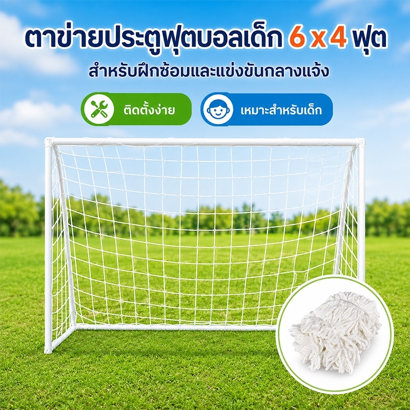FYORA ⚡24 ชั่วโมง⚡ 6 x 4ft ตาข่ายประตูฟุตบอลสำหรับเด็ก ตาข่ายประตู โพลีเอทิลีน แบบพกพา พับได้ ป้องกันการกระแทก