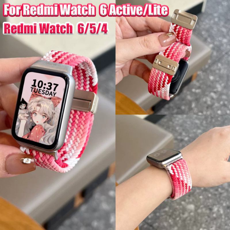 สายไนลอนสําหรับ Redmi Watch 6 Active/Lite นาฬิกา 6/5/4 สายถักแม่เหล็กสําหรับ MiBand 10Pro 9/8 Pro สายรัดข้อมือเข็มขัดระบายอากาศ