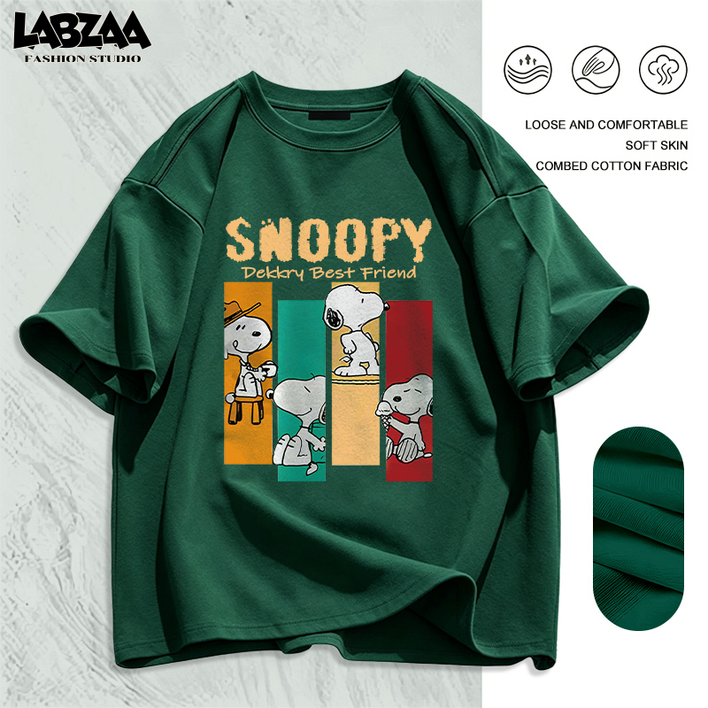 【จัดส่งจากกรุงเทพฯ】LABZAA ทันสมัยและเรียบง่าย วินเทจฟอกน้ำ Oversized Snoopy ใส่สบาย ผ้าฝ้าย YG1254