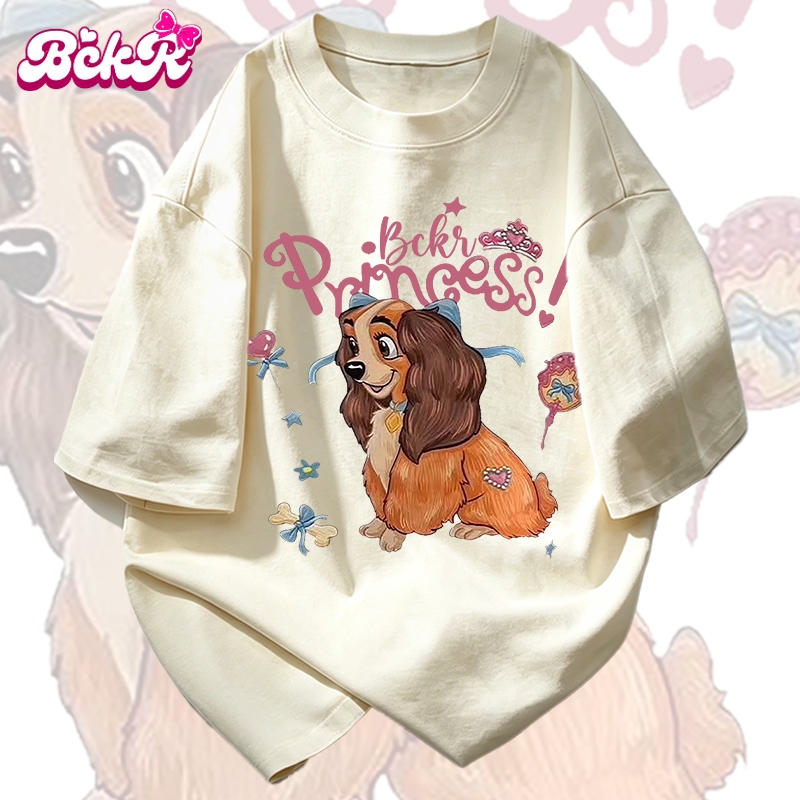 【จัดส่งตลอด 24 ชั่วโมง】 BCKRลายสุนัขเสื้อใส่สบายคอกลมoversize ชุดหน้าร้อนผู้หญิงเสื้อยืดcottonYG1484