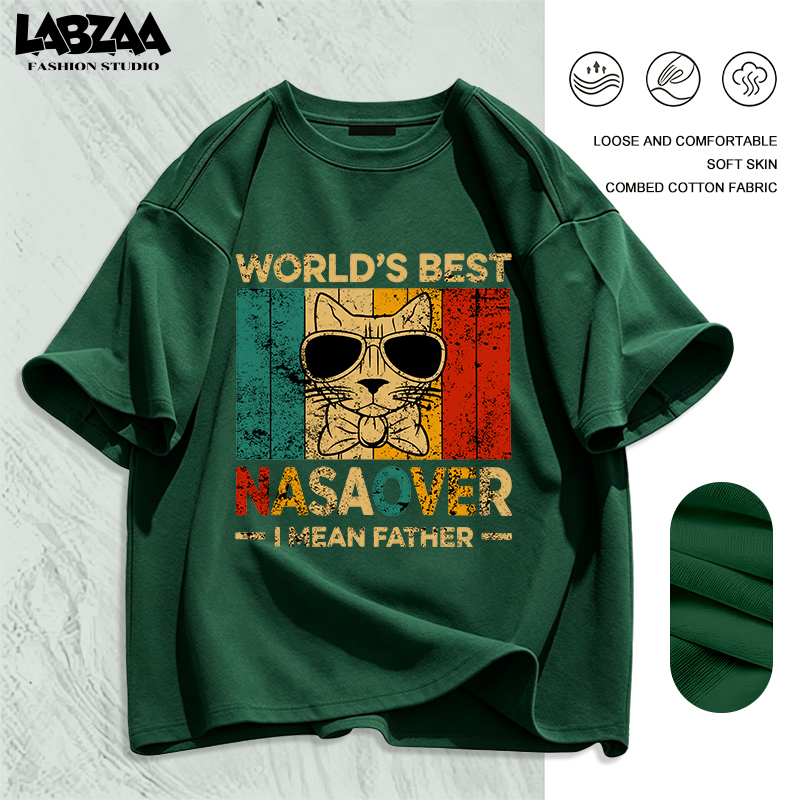 【จัดส่งจากกรุงเทพฯ】LABZAA เสื้อยืดแขนสั้นคอกลม ดีไซน์คลาสสิค ใส่สบาย ระบายอากาศ ลายแมวแฟชั่น ผ้าฝ้าย100% YG4654