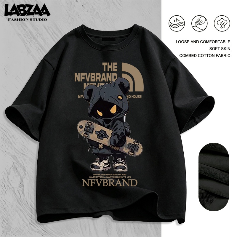 【จัดส่งจากกรุงเทพฯ】LABZAA ลำลองแมทช์ลุคง่าย⚡เสื้อยืดทรงหลวม ระบายอากาศ โอเวอร์ไซส์ ลายพิมพ์การ์ตูน ผ้าฝ้าย 100% YG61