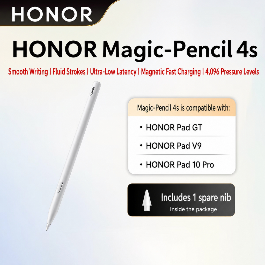 Original Honor Magic-Pencil 4s พร้อมการปฏิเสธฝ่ามือสําหรับ Honor MagicPad 3 Pro 12.3/Honor Pad V9/Ho