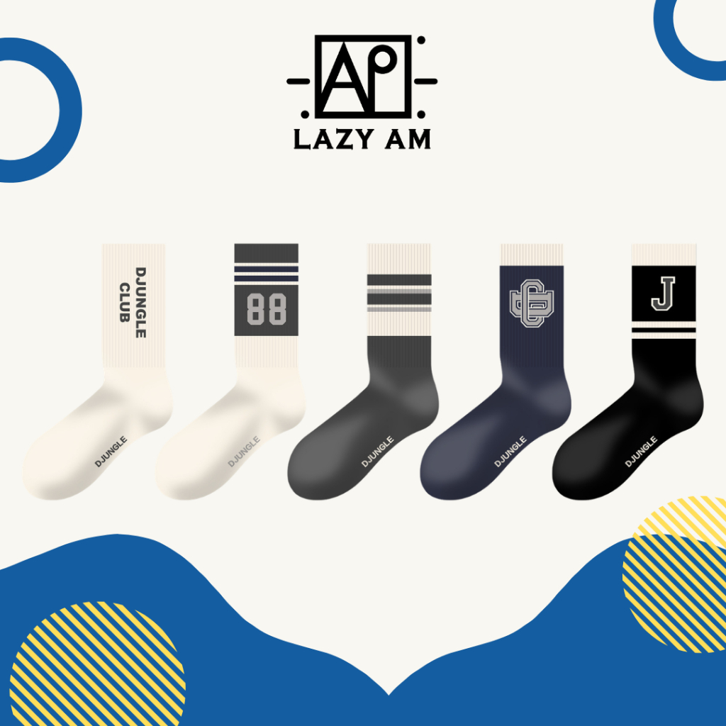 LAZYAM ถุงเท้าข้อยาวสไตล์วาร์ซิตี้ ลายทาง ผ้าฝ้ายหวี นุ่ม ระบายอากาศ ใส่ได้ทั้งชายหญิง