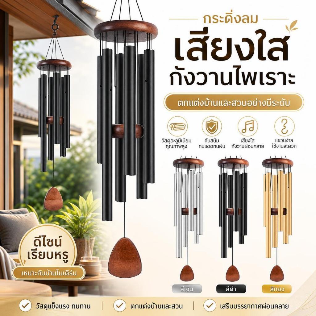 G&Y คลาสสิก 26 นิ้วท่ออลูมิเนียมลมตีระฆังแท็กไม้ Farmhouses Terraces สวนระเบียงทางเดินตกแต่ง COD