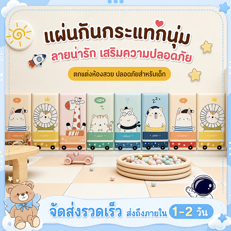 6Pcs-180*60CM วอลเปเปอร์ติดผนัง 3DหนังPUหุ้มฟองน้ำ โฟมกันกระแทก กันกระแทกหัวเตียง บุหัวเตียง