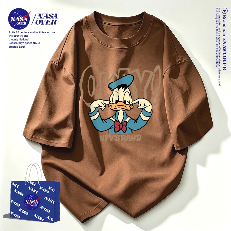【จัดส่งตลอด 24 ชั่วโมง】 NASA ทรงใหญ่ ฤดูร้อน แขนสั้น แนวกวน ลายเป็ดการ์ตูน ยูนิเซ็กส์ เทรนด์ คอกลม เสื้อคอตตอน YG43