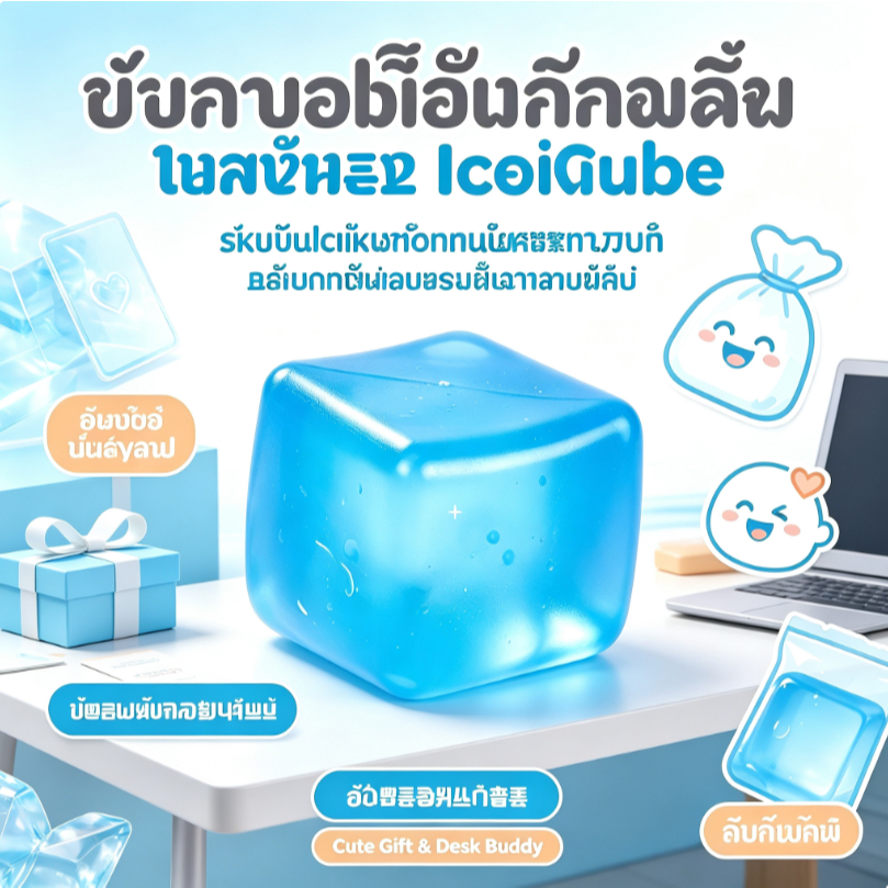 ของเล่นบีบแก้เครียด Ice Cube สกุชชี่ก้อนน้ำแข็งใส ดีไซน์น่ารัก พกพาสะดวก คลายเครียดได้ดี