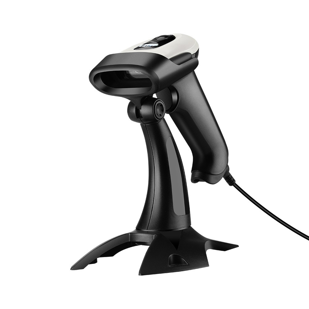 Evnvn USB Wired 1D 2D Barcode Scanner พร้อมขาตั้งปรับได้และการตรวจจับอัตโนมัติ QR Screen Image Scann