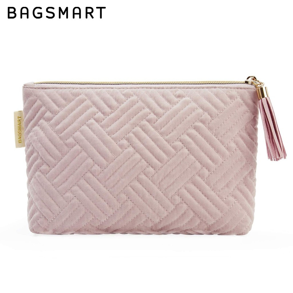 BAGSMART กระเป๋าเครื่องสําอาง จุของได้เยอะ แบบพกพา สําหรับผู้หญิง กันน้ํา กระเป๋าใส่อุปกรณ์อาบน้ํา กระเป๋าคลัทช์ สีพื้น สําหรับเดินทาง