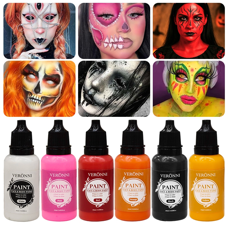 VERONNI 20ml น้ํา Face Body Paint ขวดเดี่ยวปลอดภัยปลอดสารพิษสําหรับปาร์ตี้ฮาโลวีนคอสเพลย์แต่งหน้าล้างง่ายสําหรับเด็กผู้ใหญ่