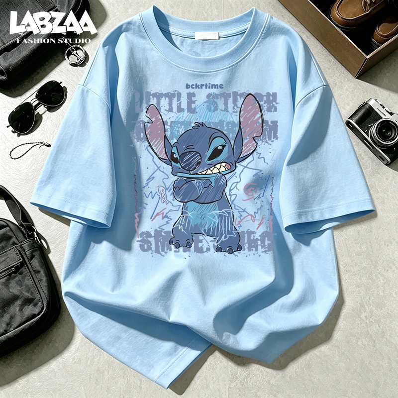 【จัดส่งจากกรุงเทพฯ】LABZAA ใหม่ล่าสุด Stitch เสื้อยืดคอกลมแขนสั้น ระบายอากาศ สไตล์เรียบง่าย YG418