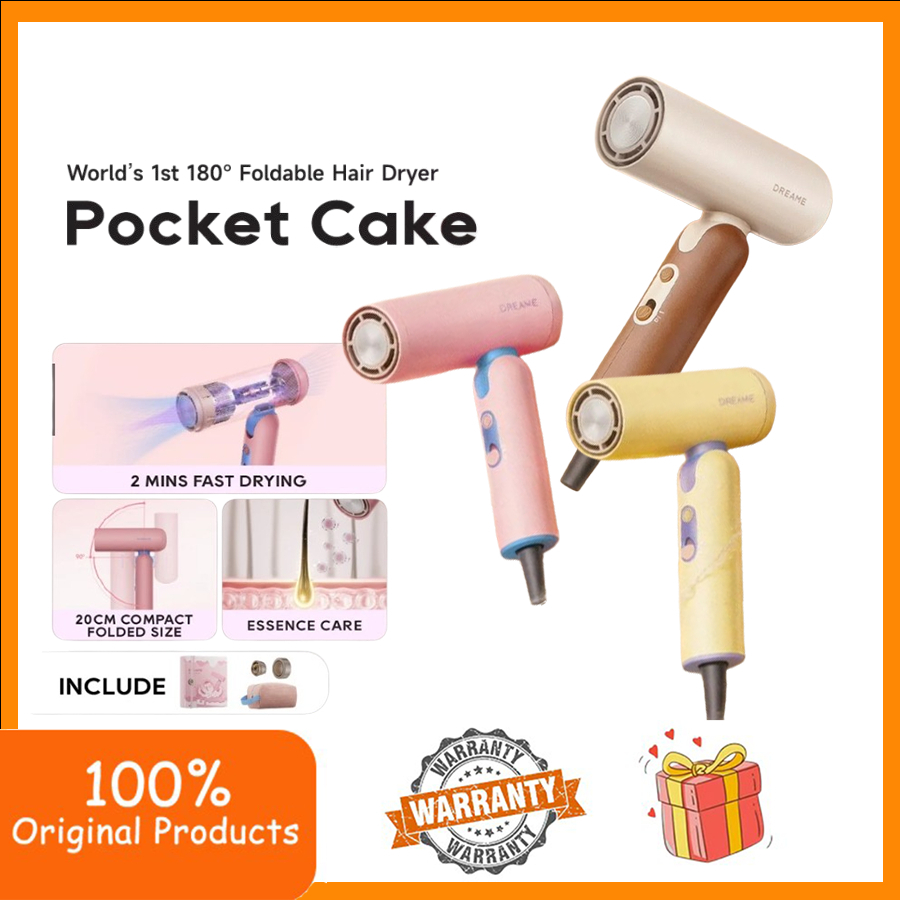 Dreame Pocket Cake Hair Dryer 180° Foldable 20cm Compact 2Min Fast Dry Essence Care Ionic Travel 100