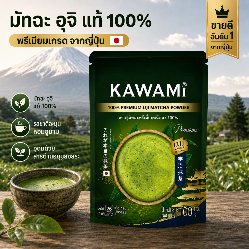 คาวามิ ผงมัทฉะยูจิพรีเมี่ยม 100% 100g.เหมาะสําหรับทําขนมมัทฉะและเครื่องดื่มมัทฉะ