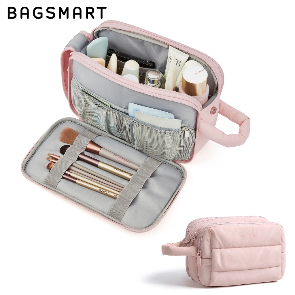 BAGSMART กระเป๋าเครื่องใช้ในห้องน้ำท่องเที่ยว กระเป๋าเก็บแต่งหน้า Puffy กระเป๋าเก็บกันน้ำแบบพกพา