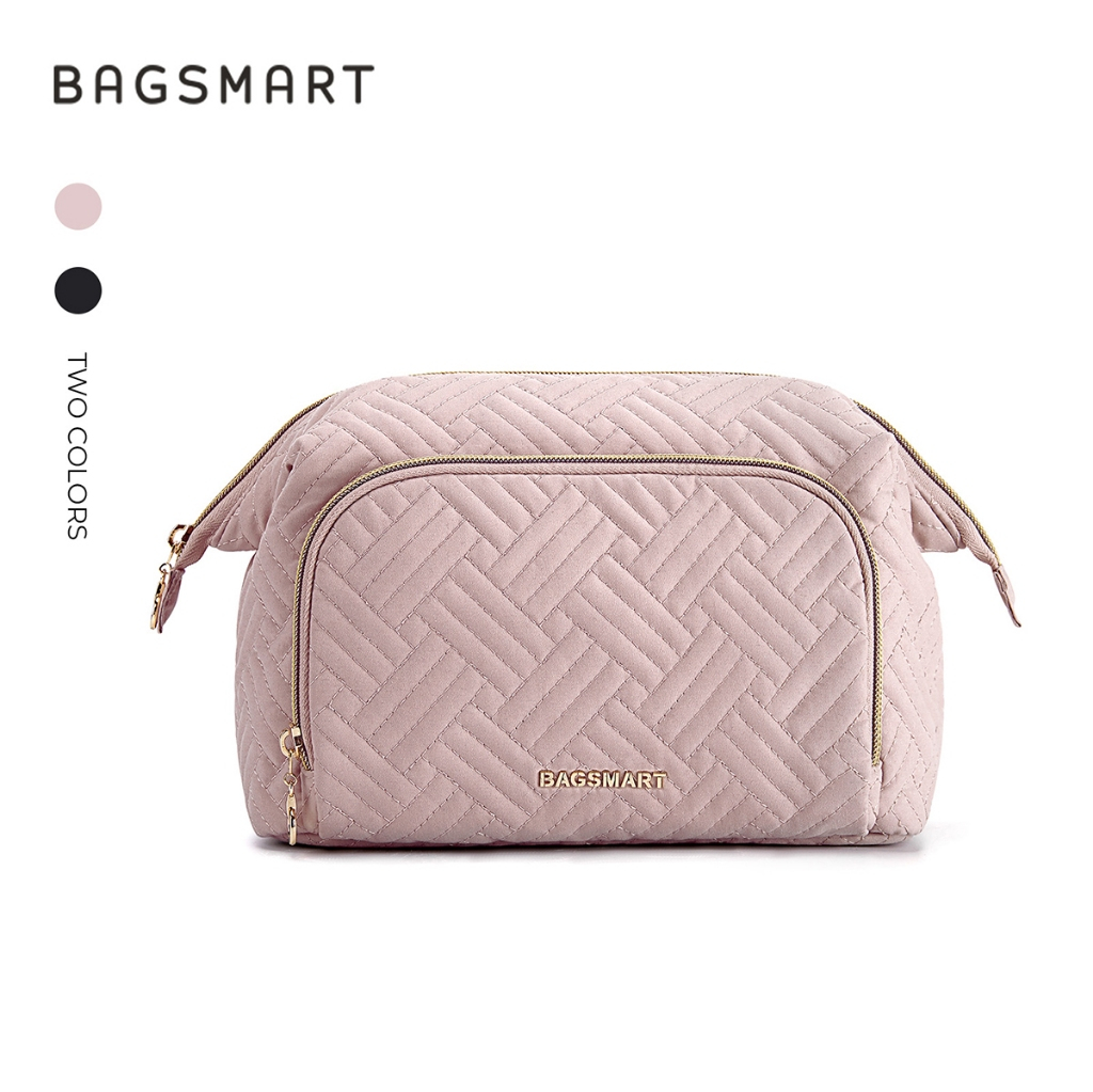 BAGSMART กระเป๋าเครื่องสําอาง ขนาดใหญ่ จุของได้เยอะ กระเป๋าคลัทช์ กระเป๋าเดินทาง อุปกรณ์เสริมกันน้ําแบบพกพามัลติฟังก์ชั่น Travel Organizer Case