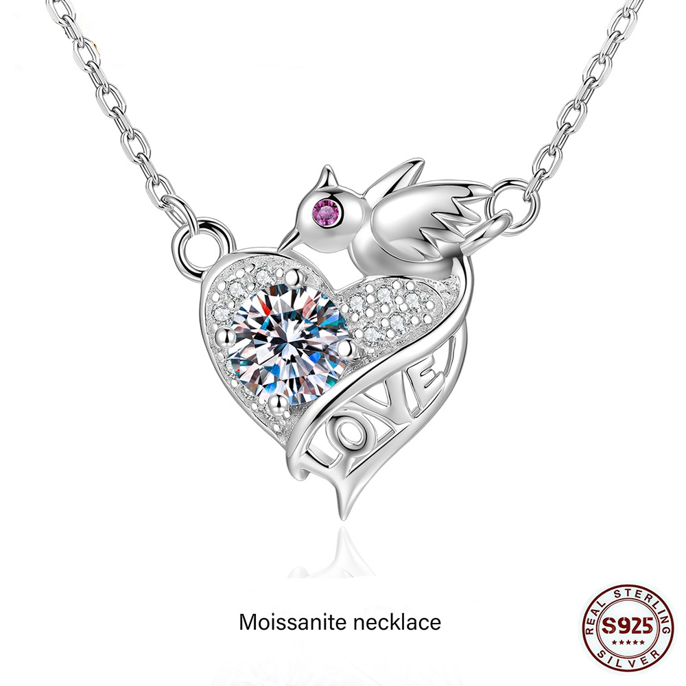 S925 สร้อยคอเงิน D สี 0.5ct Moissanite จี้นกสําหรับเครื่องประดับปาร์ตี้ผู้หญิง