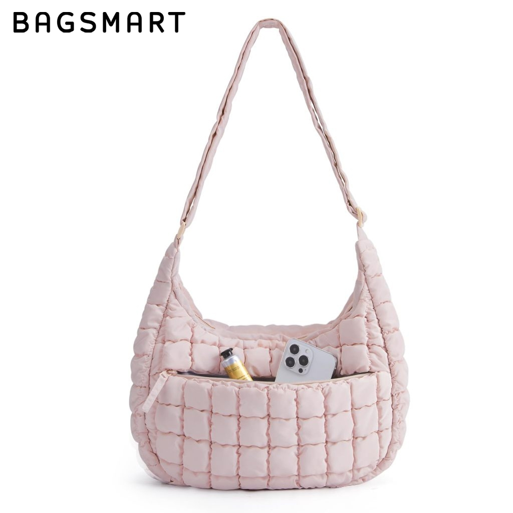 BAGSMART Quilted Puffy Crossbody Bag Lightweight Waterproof Large Hobo Sling Shoulder Handbag for Travel Commute Work