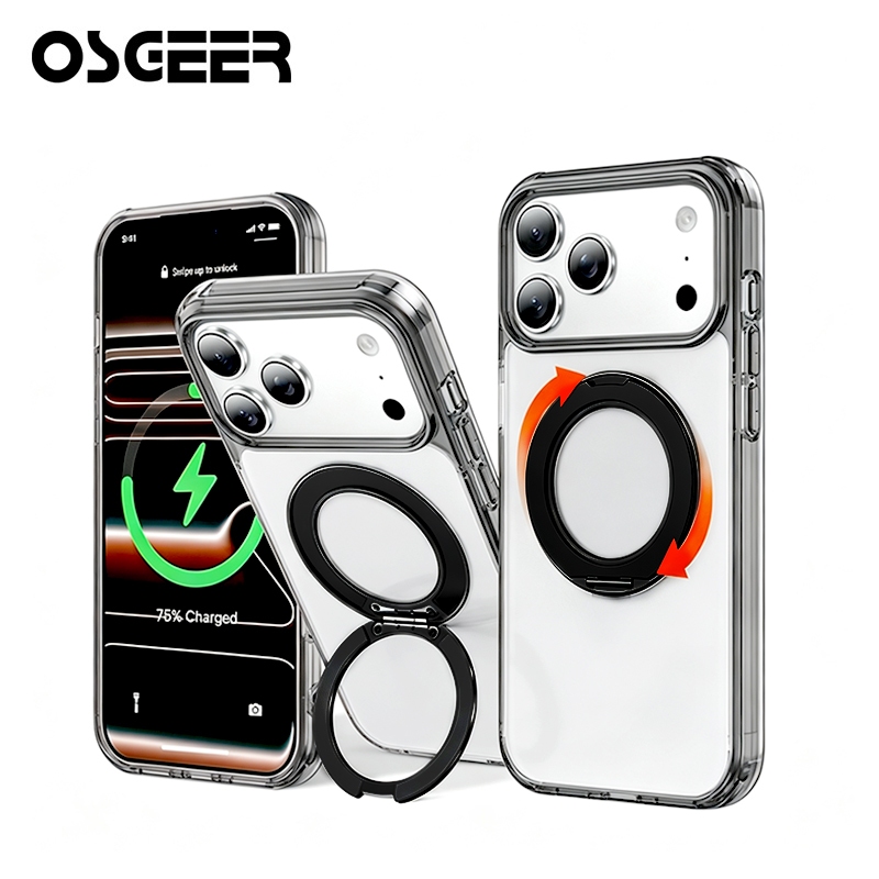 OSGEER สําหรับ iPhone 18 17 16 15 14 13 12 Pro Max Case พร้อมขาตั้งแม่เหล็ก 360 [การป้องกันเกรด] Slim Case สําหรับ iPhone 18 17 Pro Max เคสโทรศัพท์