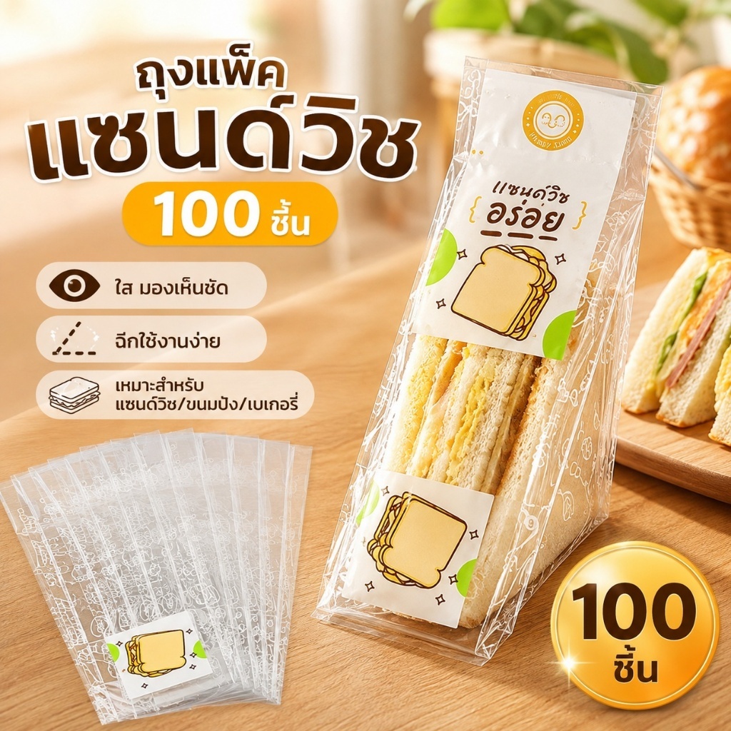 [XXNZMM] 100 ชิ้นแซนวิช Wrappers พิเศษทิ้งง่ายต่อการฉีกขาดโปร่งใสสามเหลี่ยมเค้กเบเกอรี่ขนมปัง Paaging กระเป๋า LEED