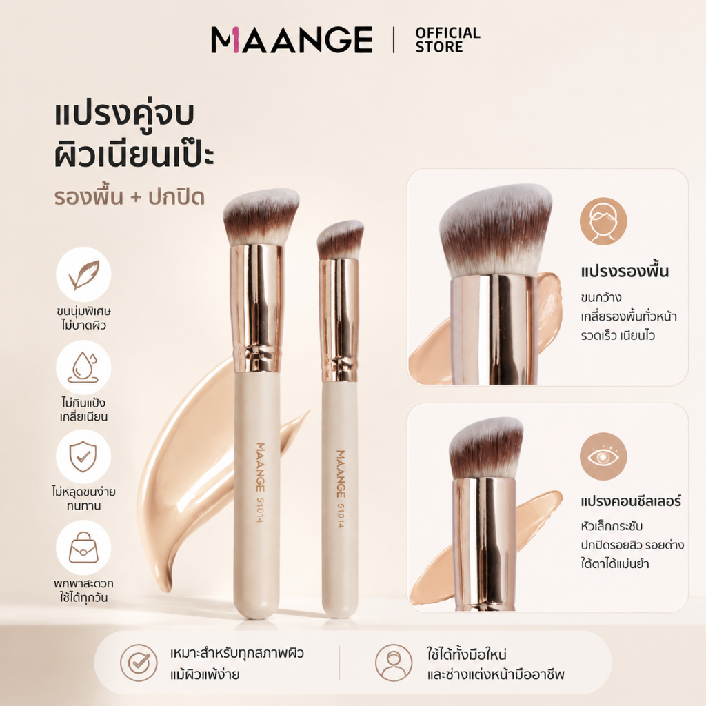 【พร้อมส่ง】MAANGE แปรงคอนซีลเลอร์ 2PCS แปรงแต่งหน้า ขนนุ่มไม่หลุด ปกปิดรอยสิว รอยคล้ำใต้ตา เกลี่ยเนีย