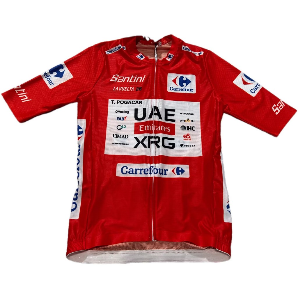 ใหม่ UAE Pogacar La Vuelta สีแดงขี่จักรยาน Jersey ฤดูร้อนผู้ชายผู้หญิงแขนสั้น Breathable Quick-Dry จ