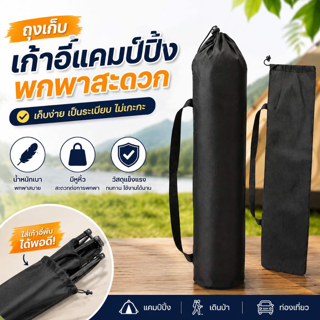 เก้าอี้พับได้สำหรับแคมปิ้ง แบบพกพาในกระเป๋าสะพาย เหมาะสำหรับใช้งานกลางแจ้ง
