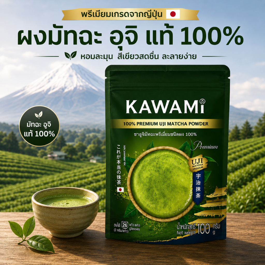 คาวามิ ผงมัทฉะยูจิพรีเมี่ยม 100% 100g.เหมาะสําหรับทําเค้กมัทฉะและกาแฟมัทฉะ