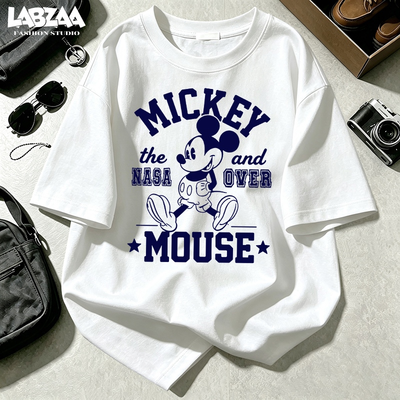 【จัดส่งจากกรุงเทพฯ】LABZAA เสื้อยืดแขนสั้นคอกลม วินเทจฟอกน้ำ Oversized ลายพิมพ์การ์ตูนมิกกี้เมาส์ ระบายอากาศ ผ้าฝ้าย 100% YG2796