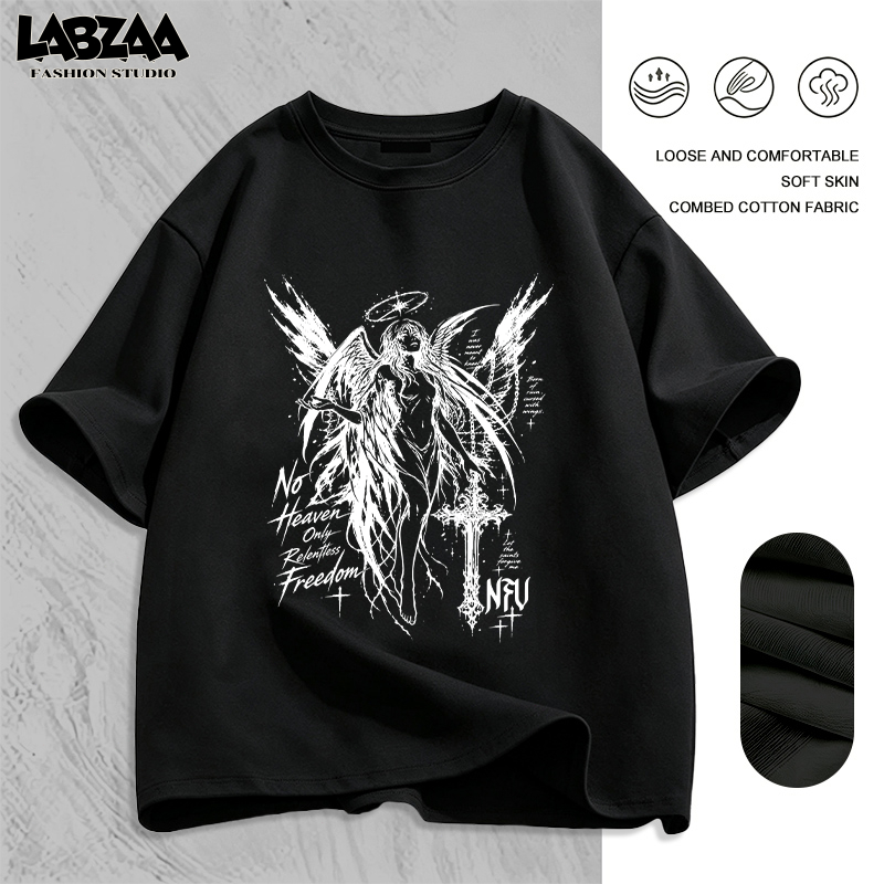 【จัดส่งจากกรุงเทพฯ】LABZAA เสื้อยืดแขนสั้นคอกลม✨สไตล์ฮิปฮอป  Oversized ระบายอากาศ ผ้าฝ้าย 100% YG4258