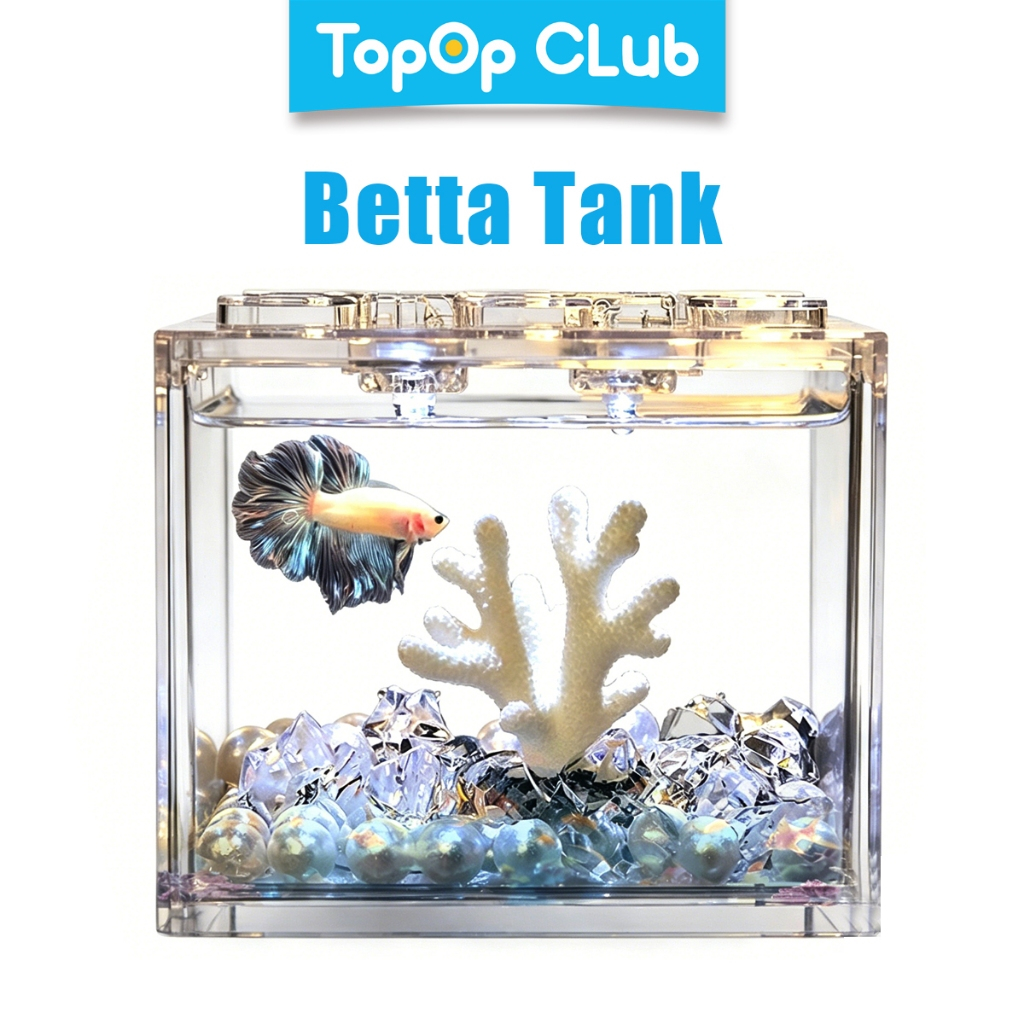 TOPOP ปลากัด ตู้ปลาตู้ปลาขนาดเล็ก กล่องเพาะพันธุ์ปลารุ่นที่ 2 ikan laga akuarium LED