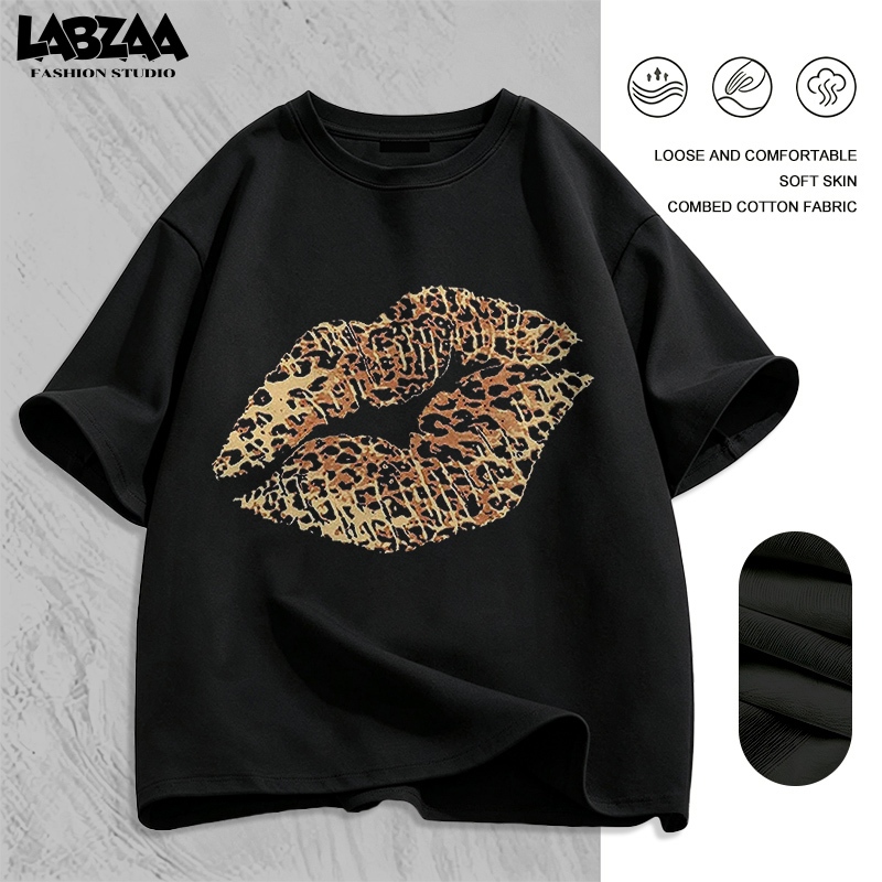 【จัดส่งจากกรุงเทพฯ】LABZAA มาใหม่✨เสื้อยืดลายเสือดาว คอกลม แขนสั้น ผ้าคอตตอน ทรงหลวม โอเวอร์ไซซ์ YG98