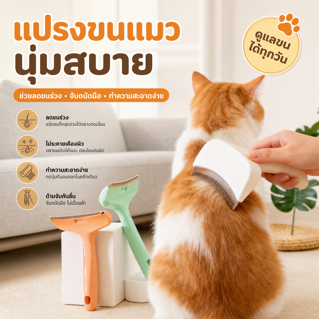 [Willbehot-t] Pet Deshedding Brush Safe Rounded Tooth Professional Grooming Tool for Dogs Cats Home & Pet Salon Hair Removal [ใหม่]