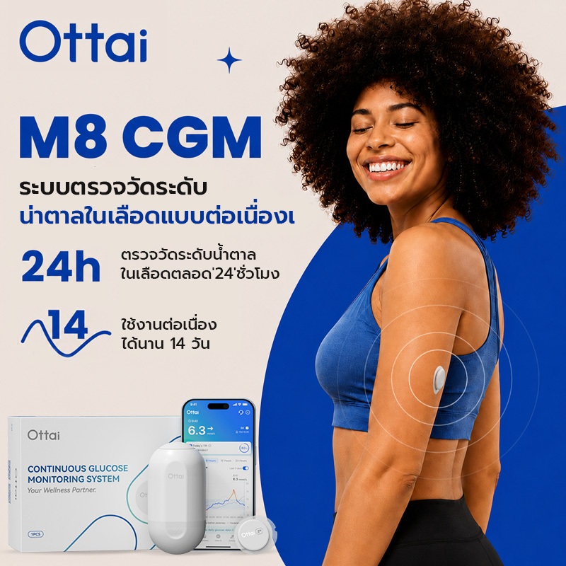 สต็อกในพื้นที่Ottai M8 One Full Set CGM ระบบตรวจสอบต่อเนื่องไม่มีการเก็บนิ้วสําหรับ 14+1 วัน