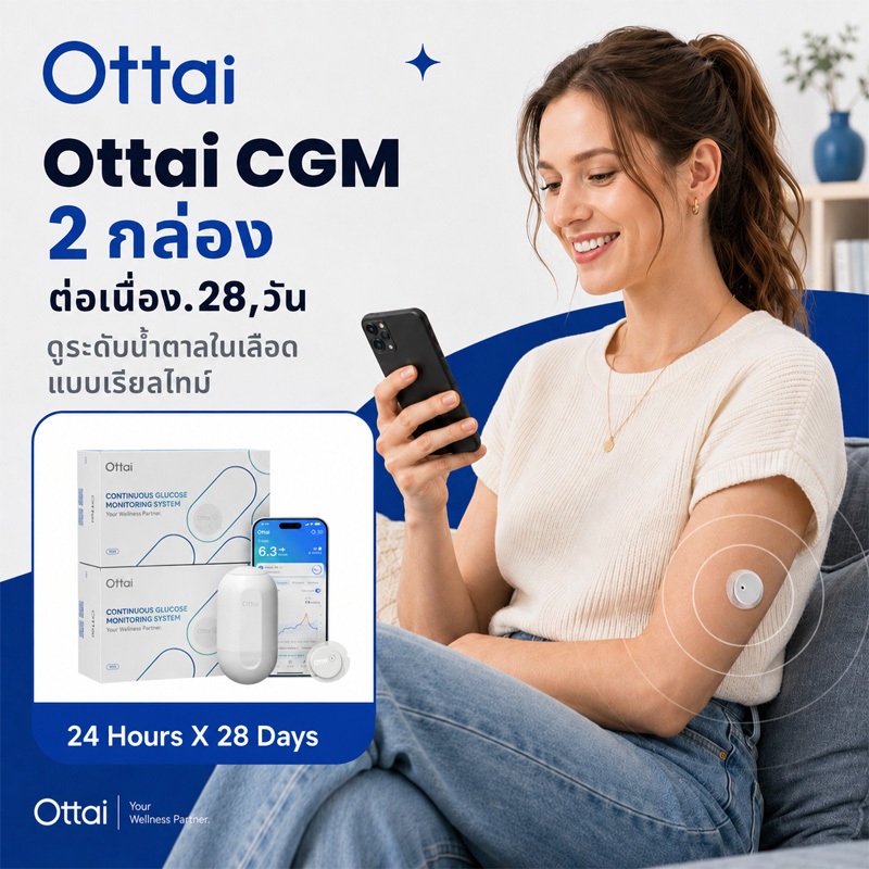 สต็อกในพื้นที่Ottai M8 One 2 Full Set CGM ระบบตรวจสอบต่อเนื่องไม่มีการเก็บนิ้วสําหรับ 28+2 วัน