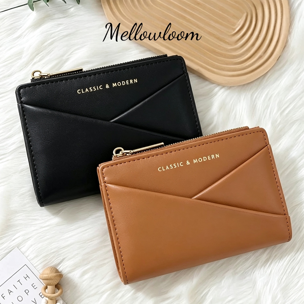 กระเป๋าสตางค์ใบสั้น Mellowloom ดีไซน์สไตล์ซองจดหมาย พร้อมช่องใส่การ์ด ซิปเหรียญ Interlayer ที่ใส่บัตร กระเป๋าสตางค์ใบสั้นมัลติฟังก์ชั่น