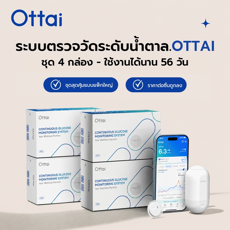 Ottai M8 CGM 4 ชุดอุปกรณ์เสริมเพื่อสุขภาพโรคเบาหวานเซ็นเซอร์กลูโคส