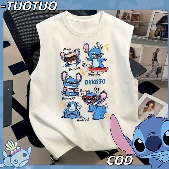 TUOTUO- 【COD】น่ารัก เย็บร้อย เสื้อยืดแขนกุดฤดูร้อนพิมพ์เสื้อแขนกุดระบายอากาศ