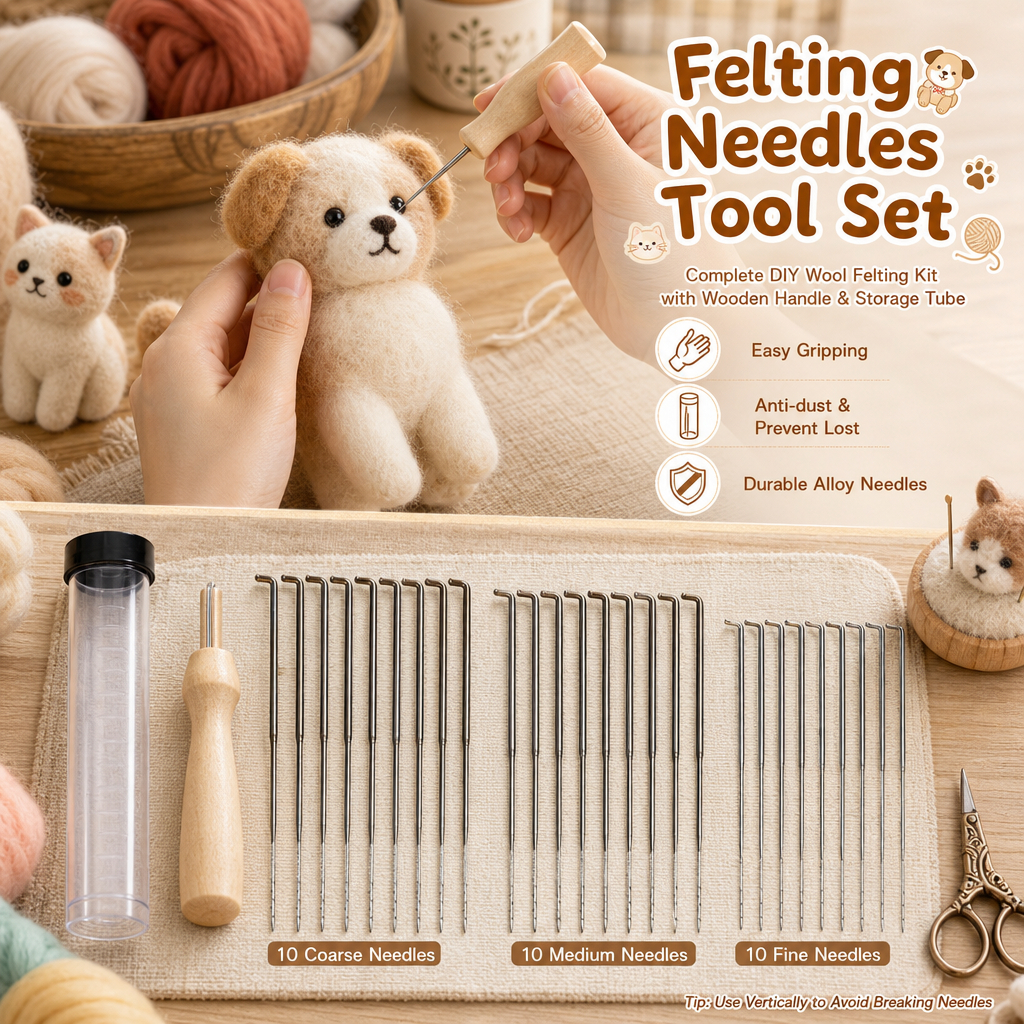 เข็ม Felting Kit 30PCS 3.54/3.39/3.11 นิ้ว Felting เข็ม w/เข็มขวด Felting ปากกาสําหรับ DIY Craft ชุดอุปกรณ์ปักขนแกะ Needle Felting 30 เล่ม (หนา10+กลาง10+บาง10) เข็มโลหะ พร้อมด้ามจับไม้ หลอดเก็บเข็ม สำหรับทำงานฝีมือ DIY ตุ๊กตา เครื่องประดับ