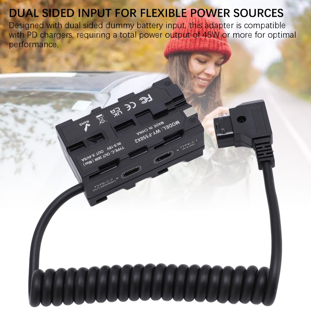 D TAP ถึงสองด้าน NP F Dummy แบตเตอรี่อะแดปเตอร์จอแสดงผล LED Coiled สายไฟสําหรับ NP F550 F750 F970 แบ