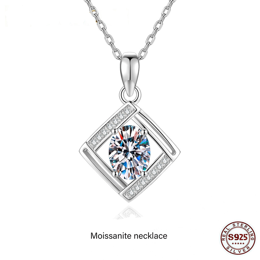 D สี Ellipse1.5CT Moissanite จี้ S925 สร้อยคอเงินสําหรับเครื่องประดับปาร์ตี้ผู้หญิง