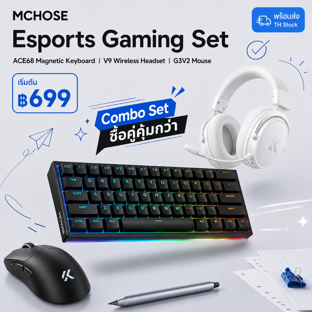 [🔥Combo Set/9.9 Early Bird💰] MCHOSE V9 Pro Wireless Headset / G3V2 Mouse / ACE 68 Magnetic Keyboard