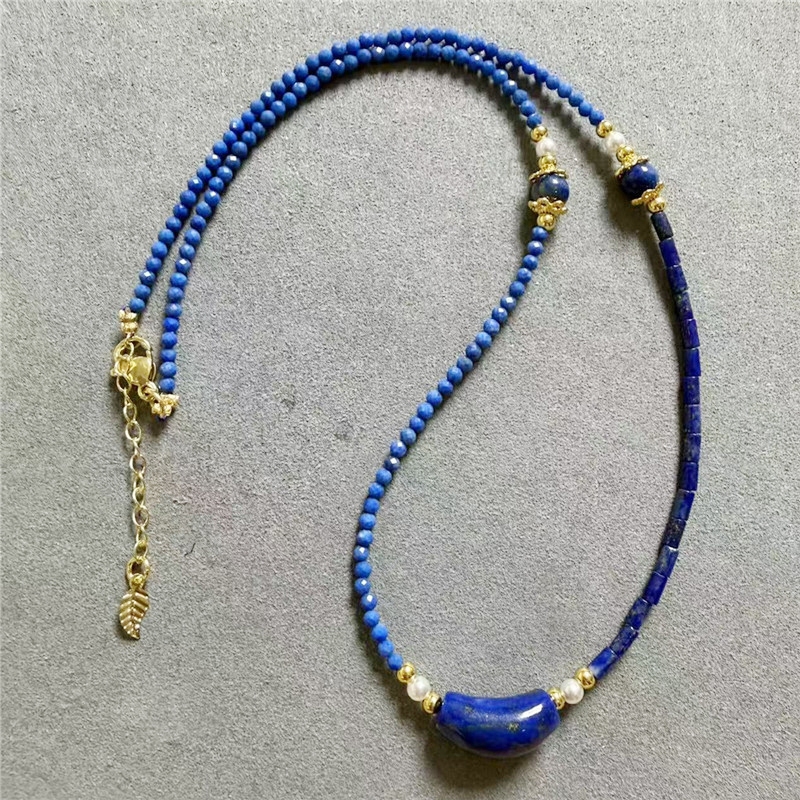สร้อยคอโค้ง lapis lazuli ธรรมชาติ