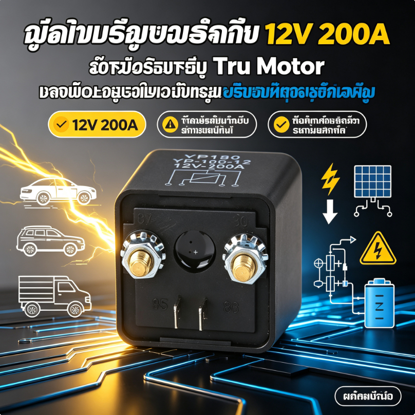 รีเลย์รถยนต์ 12V 200A โซล่าเซลล์ Tru Motor สวิตช์ตัดต่อแบตเตอรี่ แรงดันสูง ชนิดใช้งานต่อเนื่อง สำหรับรถยนต์ รถบรรทุก เรือ และระบบ