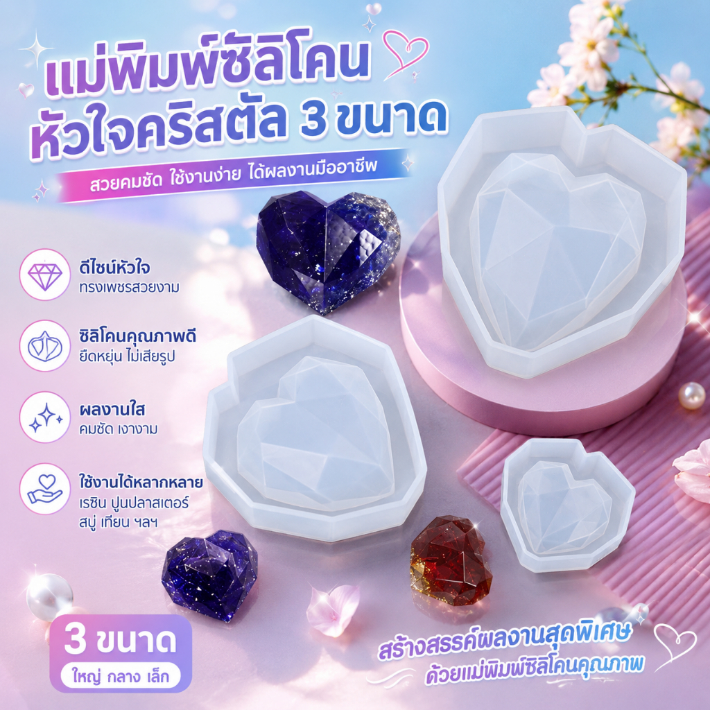 Pure-t 1 ชิ้น 3D Love Heart Design ซิลิโคนเค้กแม่พิมพ์หัวใจ Fondant ตกแต่งเครื่องมือ DIY จี้รถยิปซั่มพลาสเตอร์หัวใจแม่พิมพ์ COD