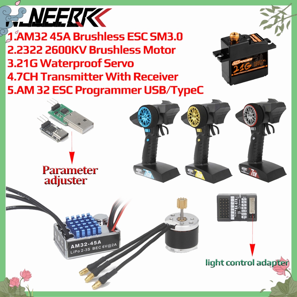 NEEBRC 2322 2600KV มอเตอร์ไร้แปรง AM32 45A ESC Param อะแดปเตอร์ 21G Servo 7CH TX & RX สําหรับ 1/12 R